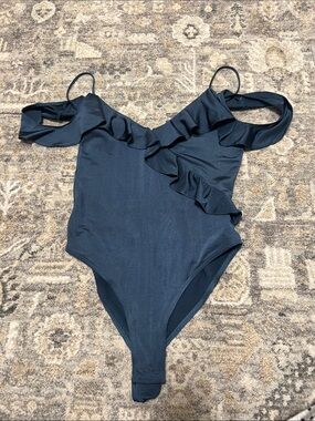 Topshop Navy Ruffle One-Piece Bodysuit
